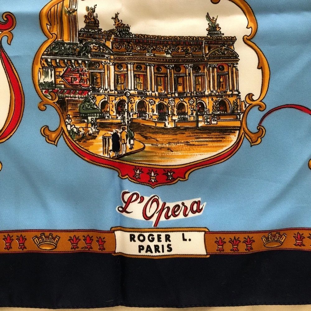 Lahmy Souvenir de Paris Scarf Blue Black Red 29” x 30”
